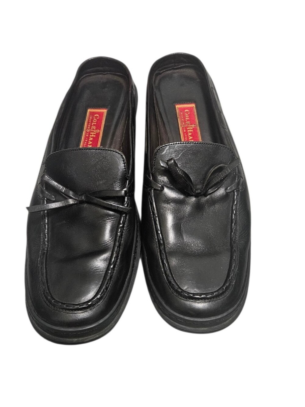 Cole Haan Country Black Leather Slip-On Mule Loafers Womens